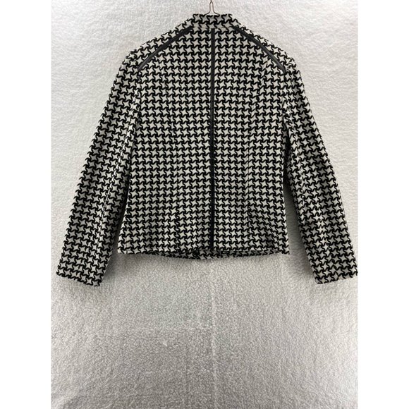 Boutique Essentials Womens Jacket Coat White Black Houndstooth Zip Wool Blend 4 - Picture 2 of 8